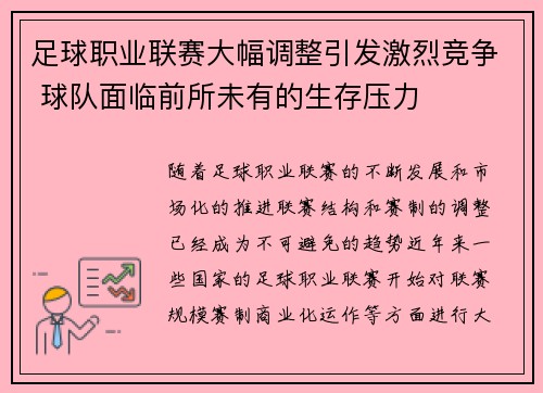 足球职业联赛大幅调整引发激烈竞争 球队面临前所未有的生存压力