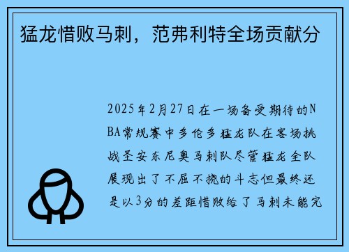 猛龙惜败马刺，范弗利特全场贡献分