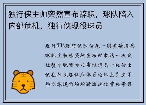 独行侠主帅突然宣布辞职，球队陷入内部危机，独行侠现役球员